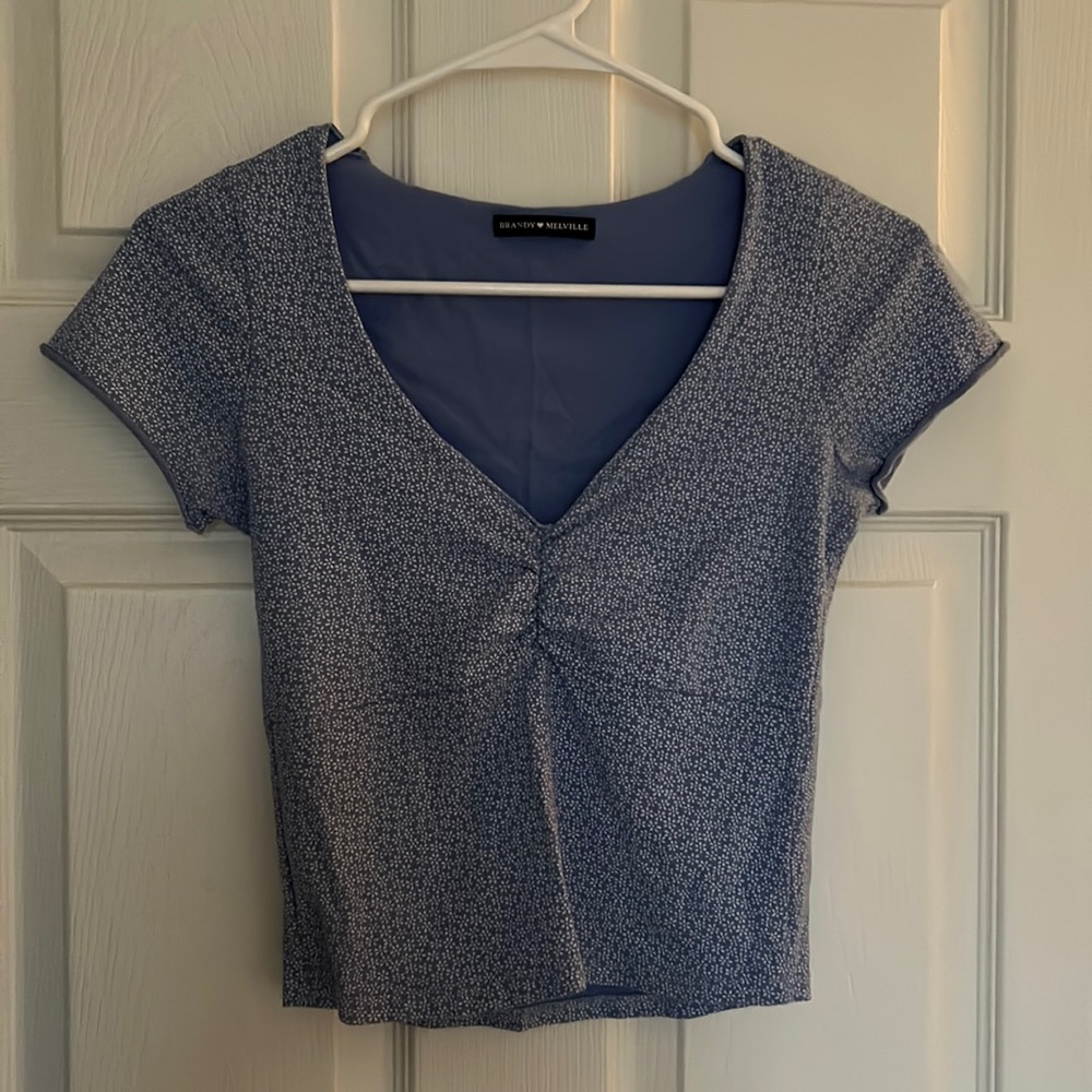 Brandy Melville light blue floral short sleeve